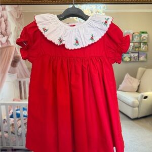 Proper Peony Red Smocked Baby Dress with White Embroidered Collar 2T NWT